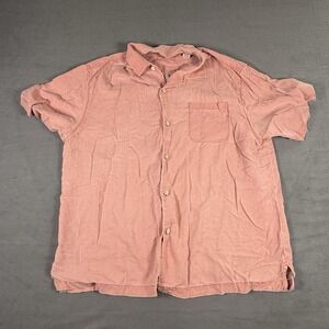 Tommy Bahama Camp Shirt Orange Peach 100% Silk Hawaiian Button Up XL